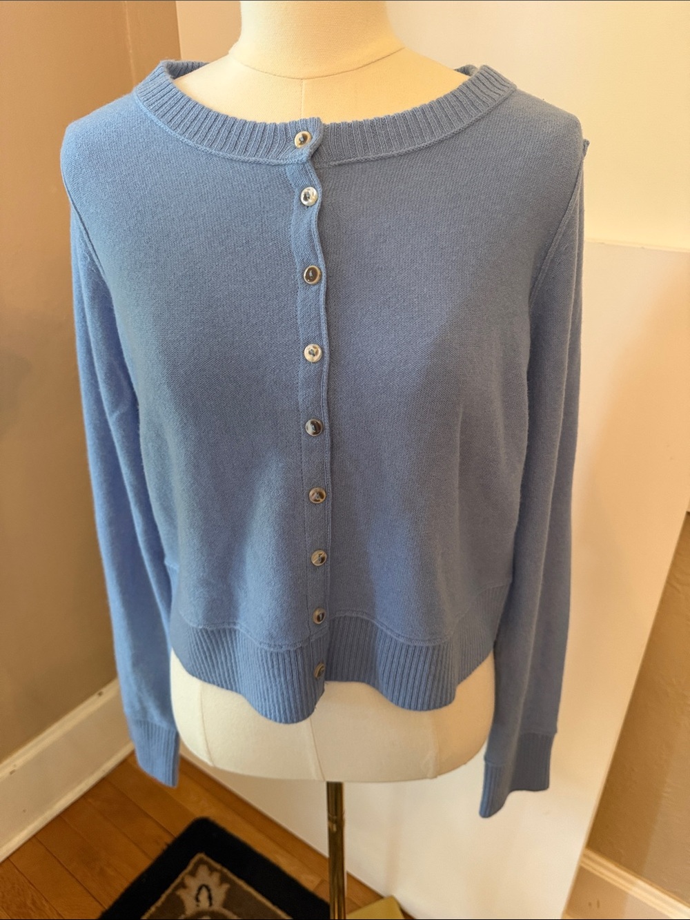 NWT Anthropologie Cashmere Slightly relaxed fit sky blue Cardigan Sweater Large